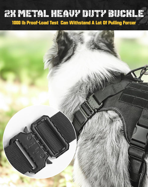 Dog Harness No Pull, Black M, Military Dog Vest with Handle & Molle, Adjustable Reflective Tactical Harness for