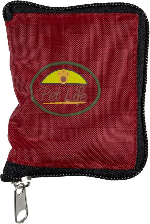 PET LIFE Wallet Folding Waterproof Zippered Collapsible Folding Travel Pet Dog Cat Bowl Feeder Waterer, One Size, Red