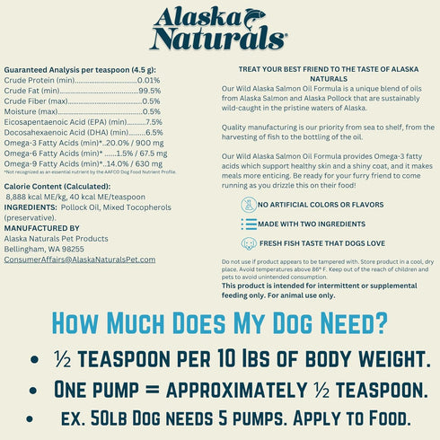 Sustainable Wild Alaskan Fish Oil for Dogs - 15.5 oz Pump - EPA + DHA Omega 3 Oil for Skin, Coat, and Brain Health