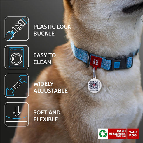 WAUDOG Reflective Cotton Dog Collar, Eco-Friendly Alternative for Small Medium Large Dogs, Adjustable with QR ID Tag
