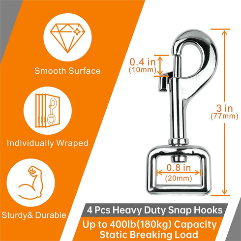 Garwor Heavy Duty Chrome Swivel Snap Hooks with Spring 3/4" 4 Pcs,Trigger Clip Snaps Dog Leashes Key Chain for Linking Pet Leash & Collar, Purse Straps,DIY Crafts