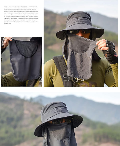 Sun Hat for Men Women - Summer UV Protection Wide Brim Fishing Hat with Face Cover & Neck for Hiking