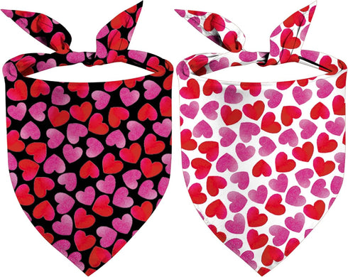 Kunovate Valentine's Day Dog Bandanas 2 Pack, Hearts Dog Bandana Reversible Triangle Bibs