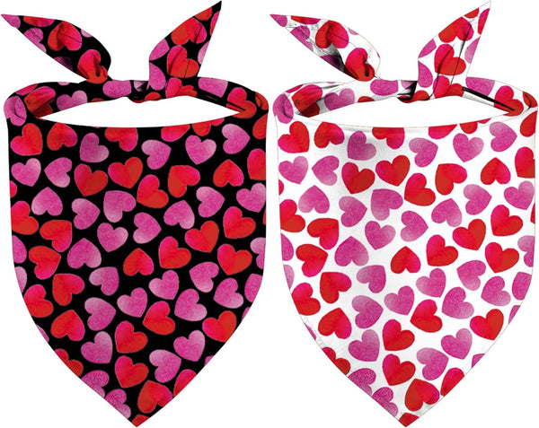 Kunovate Valentine's Day Dog Bandanas 2 Pack, Hearts Dog Bandana Reversible Triangle Bibs