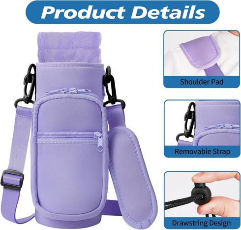 32 40 oz 2 AceTreker Water Bottle Carrier with Strap, Neoprene Water Bottle Sleeve Bag with Pockets Insulated Flask