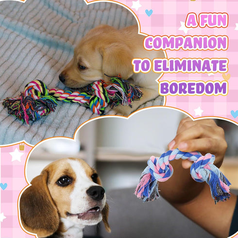 12 Pcs Multi Color Rope Dog Toys | Cotton Puppy Chew Rope Teething Toys for Small and Medium Dogs
