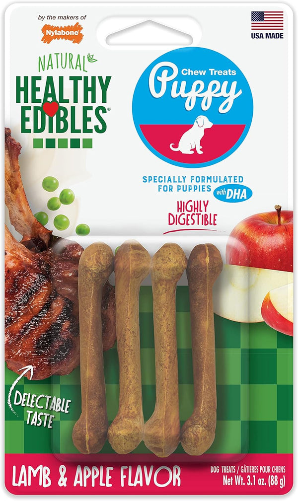 Nylabone Healthy Edibles Natural Puppy Chews, Long Lasting Treats for Puppies, Lamb & Apple Flavor
