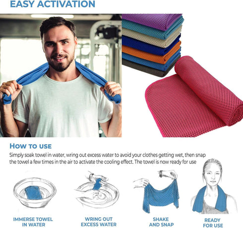 8 Packs (40 12), Cooling Towel x Ice Towel, Microfiber, Soft Breathable Chilly Towel Stay Cool for Yoga, Workout