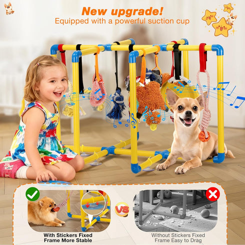 Tengantongda 9 Upgraded Puppy Play Gym with Hanging Toys, Reinforced Frame & Strong Suction CupsRemovable Dog