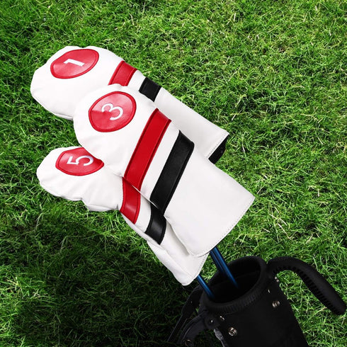 Golf Head Covers Set of 3, Vintage PU Driver Fairway Wood Headcovers for Golf Club