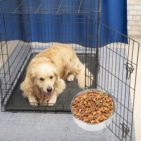 Pet Food Water Bowl with Clamp Holder - Stainless Steel Coop Cup Hanging Feeder for Dog, Bird, Cat