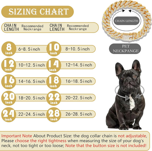Cuban Link Dog Collar with Rose Gold Crystal Necklace, Metal Chain Collar with Secure Buckle for Small Medium Large