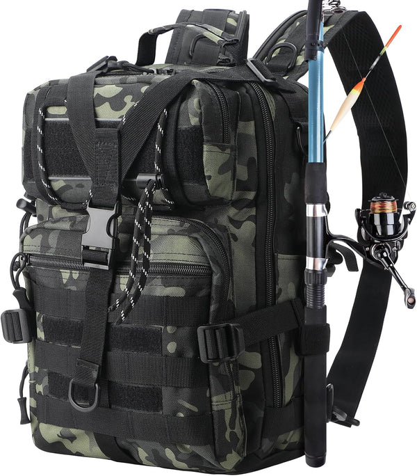 Fishing Tackle Backpack, Military Tactical Sling Bag, Fishing Gear Storage, Molle Assault Pack for Hiking Rucksack