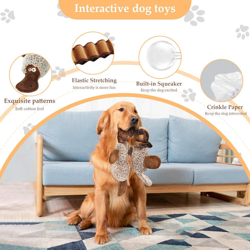 Qiiiiian Squeaky Dog Toys, Stuffed Large Dog Toys to Keep Them Busy, Interactive Plush Chew Toys with Crinkle Paper