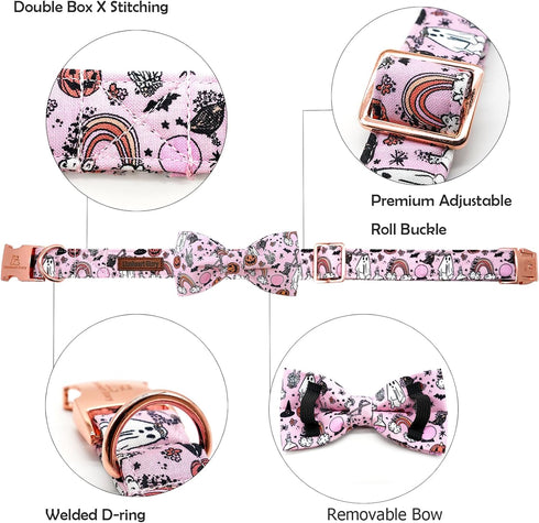 Lionheart glory Halloween Dog Collar with Pink Bowtie, Adjustable Pet Collar for Small Dogs and Puppies