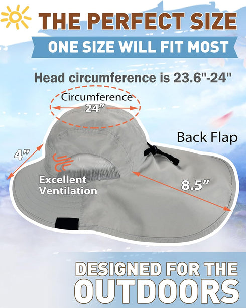 Neck Flap Sun Hat with Wide Brim, UPF 50+, Perfect for Outdoor Adventures, Hiking, Fishing
