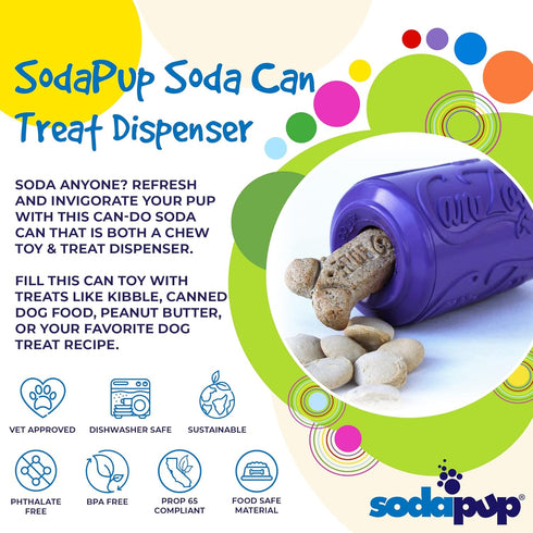 SodaPup Soda Can - Durable Dog Treat Dispenser & Chew Toy Made in USA from Non-Toxic Rubber