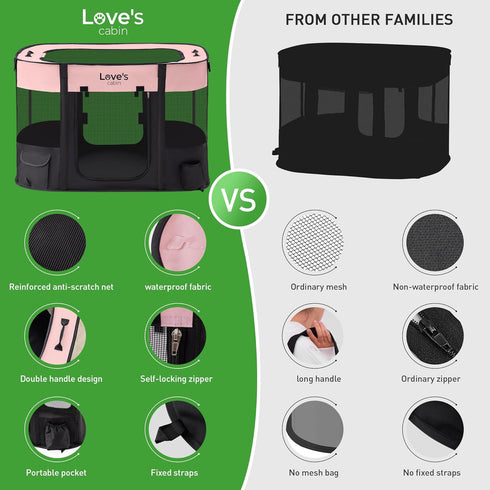 Love's cabin Pet Puppy Dog Playpen, Large Indoor/Outdoor Tent Crates, Portable Exercise Playpen with Carrying Case, Pink