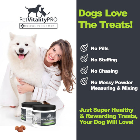 Probiotics for Dogs with Natural Digestive Enzymes, 60 Count, Soft Chews for Diarrhea, Upset Stomach, Allergies