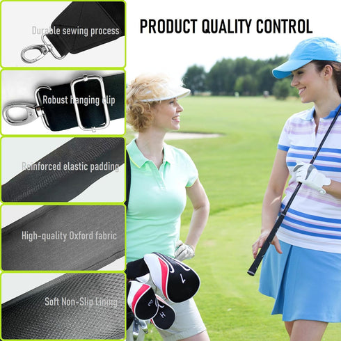 Golf Bag Shoulder Strap, Upgraded Single Padded Adjustable Straps, Universal Replacement (All in Black, 1 Pack)