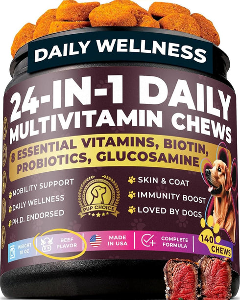 24-in-1 Dog Multivitamin Chews Dog Vitamins and Supplements with Glucosamine, Chondroitin, Probiotics,