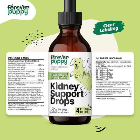 Kidney Support for Dogs, Health Drops with Cordyceps Mushroom & Stinging Nettle Leaf, 4 oz Liquid Supplements