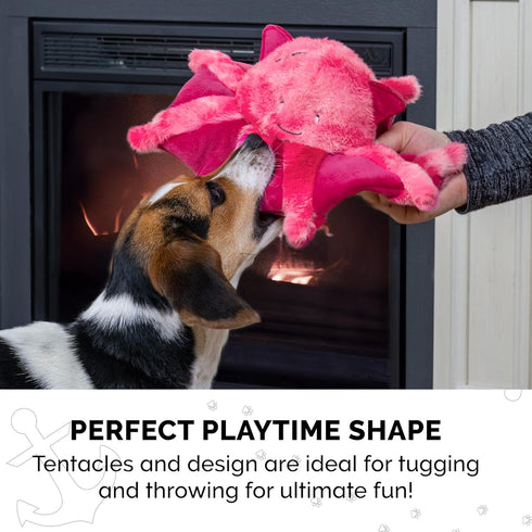 Furhaven Crinkle & Squeaky Plush Dog Toy for Small/Medium Dogs, Washable Kraken the Vampire Squid, Vibrant Pink