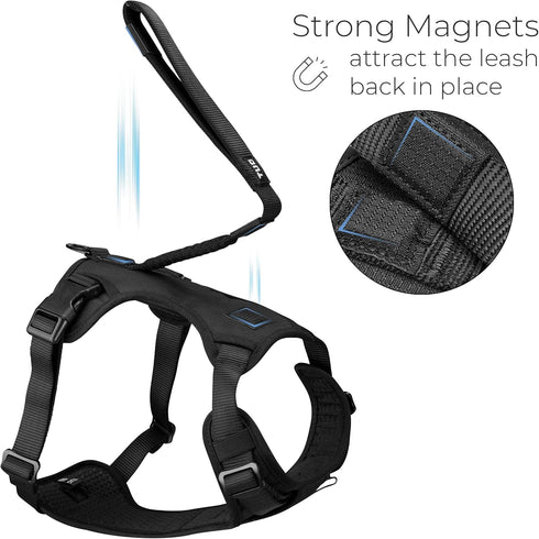 TUG Grab Dog Harness with Integrated Traffic Leash, Magnetically Attached for Quick Control, Medium/Black