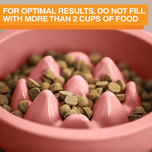 The Niner Slow Feed Bowl: Raised Peaks to Slow Down Pets Eating, Fits Elevated Feeders, Holds up to 2 Cups (Pink)
