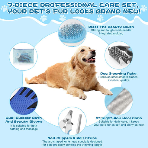 7-in-1 Trimmers,Dog Pet Grooming KitCat Brush,Dog Brush for Shedding,Double-Sided Flea Comb,Dog Nail Bath Suppliesfor