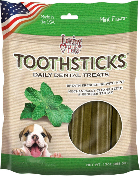 Loving Pets Toothsticks, Fresh Mint Dental Sticks for Toy/Small Dogs (1-20 lbs)
