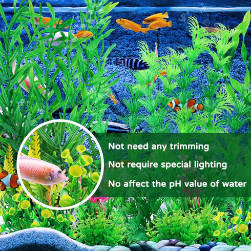 Fish Tank Plants, 20pcs Artificial Green Plants Aquarium Decorations, Fish Tank Accessories for Household and Office