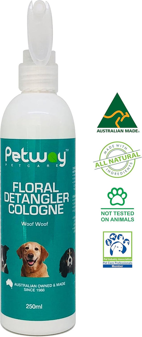 Petway Petcare Floral Detangler Cologne for Dogs, Detangling Spray with Deodorizing Qualities, 250ml