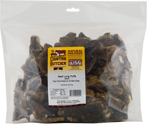 COUNTRY 16 THE BUTCHER Beef Lung Dog Treats for Small, Medium and Large Breeds, Natural Chew, Made in the USA, Ounce
