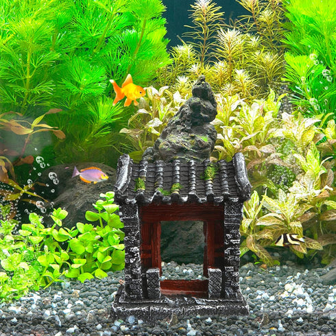 Saim Aquarium Decorations Classical Ancient Temple Ruins Ornament Chinese Old Building Decorations for Betta Fish Tank