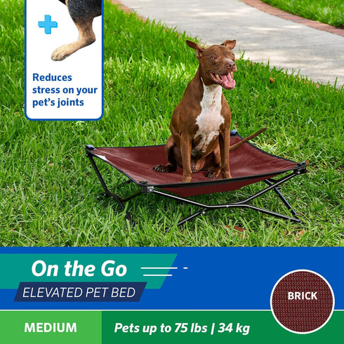 Coolaroo On The Go Cooling Elevated Dog Bed, Portable for Travel, Medium, Brick
