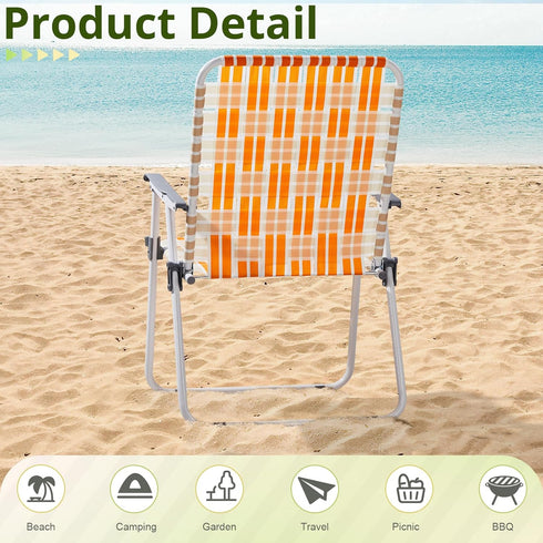 UDeuxff Set 2, 260 LBS Folding Webbed Oversized Lawn Chairs of High Beach Chair for Adults Heavy Duty, Portable Patio