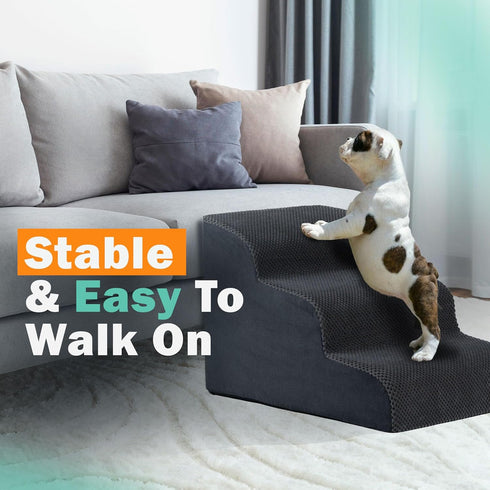 GARMART 3-Step Dog Stairs for Bed, Washable Cover, Durable High Density Foam for Small Dogs, Grey