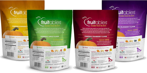 Fruitables Baked Dog Treats - Pumpkin Treats for Dogs - Healthy Low Calorie Treats - Free of Wheat, Corn and Soy - 7 Ounces (Variety Pack of 4)