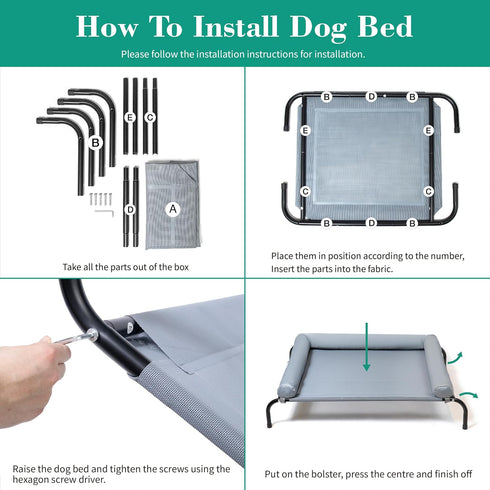 Cooling Elevated Dog Bed with Pillows - Portable Washable Raised Dog Cot with Chew Proof Mesh, Medium, Gray