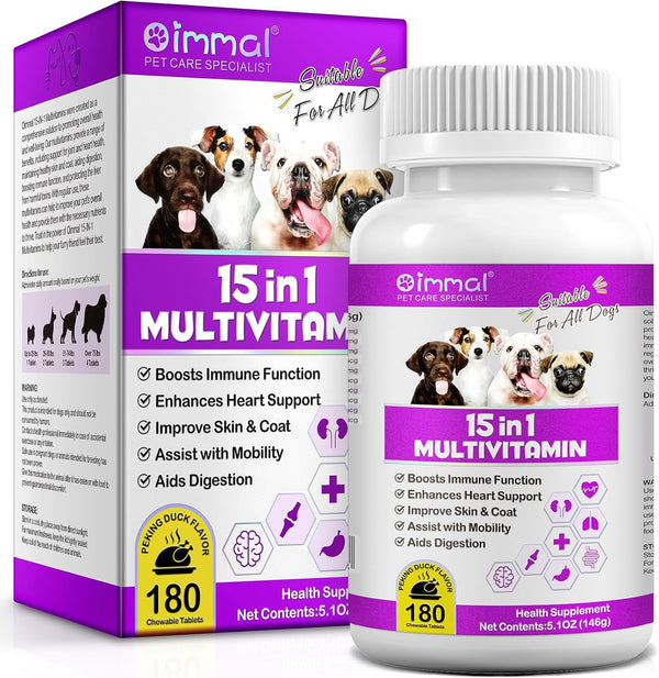 Dog Multivitamin Treats, 15 in 1 Tablets with Glucosamine, Cranberry, Milk Thistle, Supports Joint & Digestion