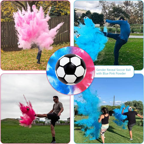 Gender Reveal Soccer Ball Powder Kit, 1 Blue & 1 Pink Exploding Soccer Balls for Baby Shower Supplies
