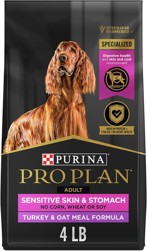 Purina Pro Plan Sensitive Skin and Stomach Dog Food, Turkey & Oat Meal Formula with Probiotics - 4 lb. Bag