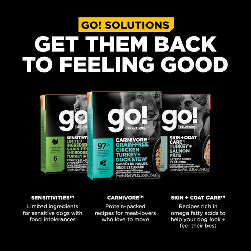 GO! SOLUTIONS Carnivore Protein Rich Wet Dog Food - Grain Free Chicken, Turkey and Duck Stew, 12.5 oz