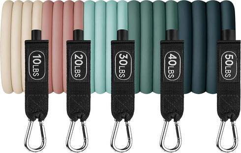 Set 5 Retrospec Train Resistance Bands for Working Out - Stackable Bands, Handles & Door Anchor - Portable Fitness