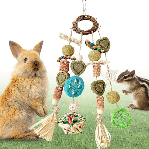 Rabbit Toys for Bunny Boredom, Hanging Rodent Dental Toy with Papaya Stems