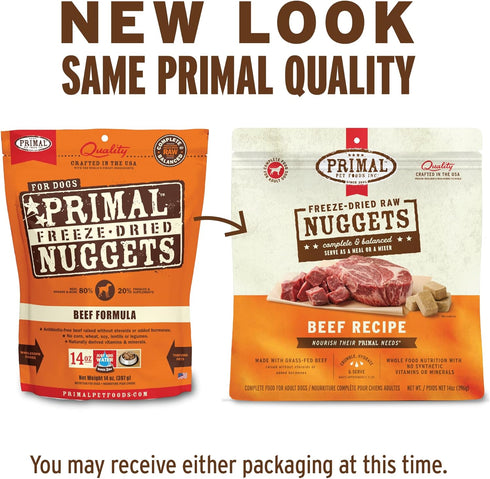 Primal Freeze Dried Raw Dog Food Nuggets, Beef - Complete & Balanced Meal, 5.5 oz, Grain Free, High Protein