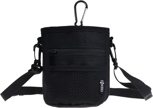 Cosmos Pet Snack Bag, Dog Training Food Pouch with Shoulder Strap and Carabiner, Black, 4.5" x 5.75"
