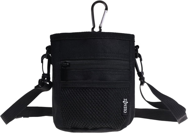 Cosmos Pet Snack Bag, Dog Training Food Pouch with Shoulder Strap and Carabiner, Black, 4.5" x 5.75"