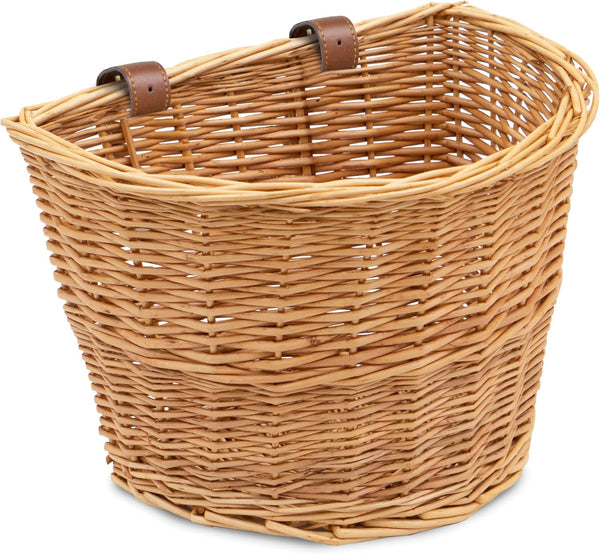 ProSource Wicker Bike Basket, Light Brown, Front Cargo for Women and Men, Fits Most Bikes, Beach Cruiser, Ebike, Road